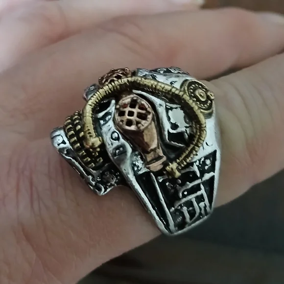 New Steampunk Stainless Steel & Brass Ring. - Picture 3 of 8